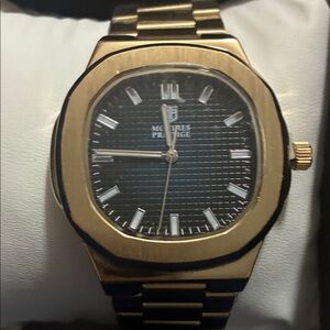 MONTRES PRESTIGE Gold-Tone Men's Watch with Black Dial